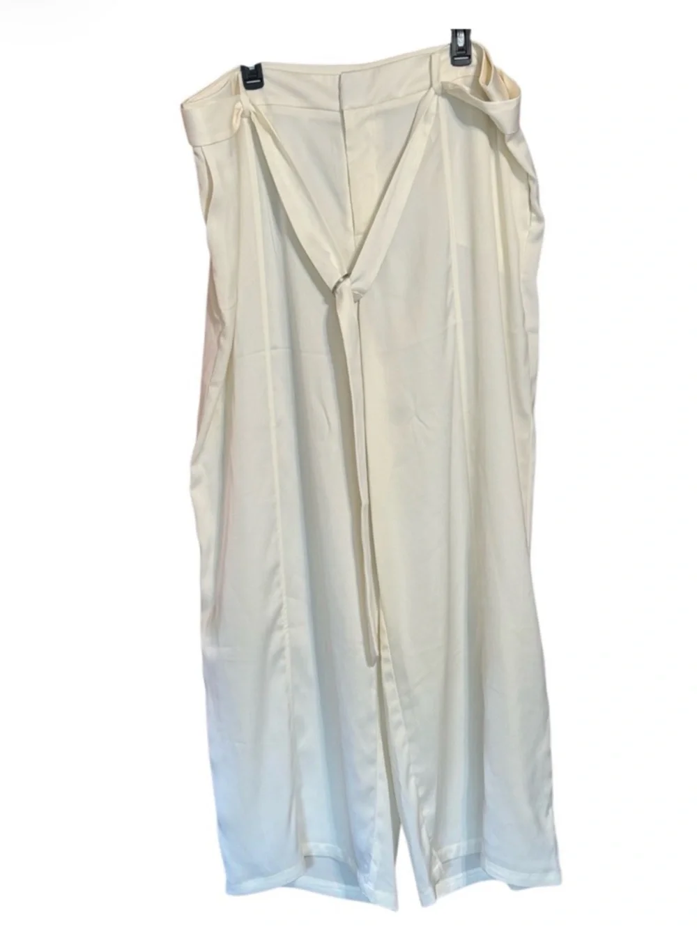 Eloquii Ivory Wide Leg Pants Size 20 High Rise Tie Waist Palazzo Trousers - Picture 2 of 3